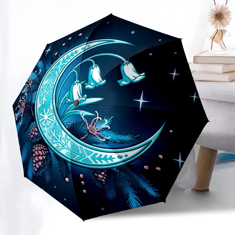 1pc Moon Night Automatic Folding Umbrella, Heavy Duty 8 Rib Iron Frame, Suitable for Travel, Daily Use, Birthday, Decor Gift 13