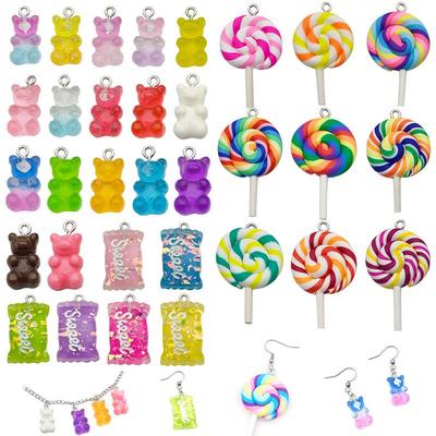Ciondolo Pirulì Resina Caramella Orso: Busta Fortunata con 32 Accessori Fai da Te per Gioielli e Giocattoli per Bambini