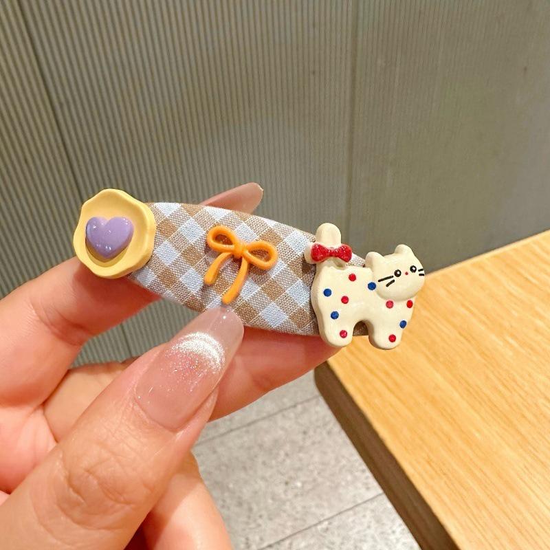Blue Plaid Heart Bow Cat Hair Clip for Women - Versatile BB Clip for Wispy Bangs