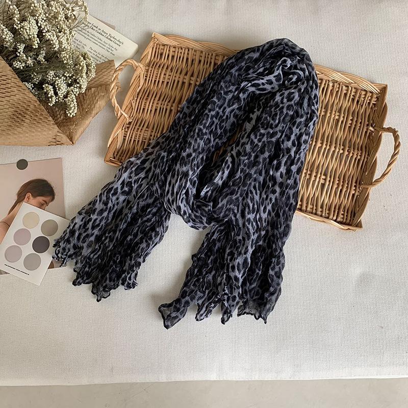 Vintage Cotton and Linen Scarf for Women Autumn and Winter Printed Thin Pleated Scarf Silk Scarf