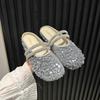Fashion Glitter Slides Shoes Woman 2024 Slippers Flat Low Female Mule Pantofle Cover Toe Jelly Mules New PU Bling Crystal Rubber Rome Ho
