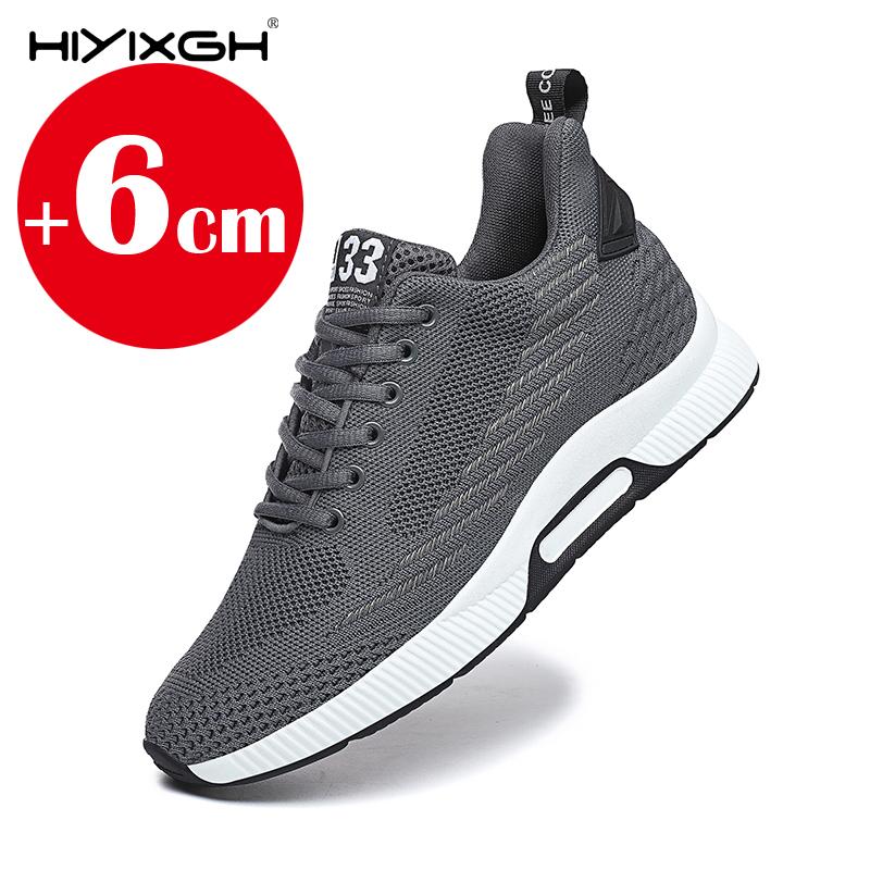Breathable mesh sports shoes for men's height-enhancing insoles 6 cm elevator shoes thick high heel lift size 37-46