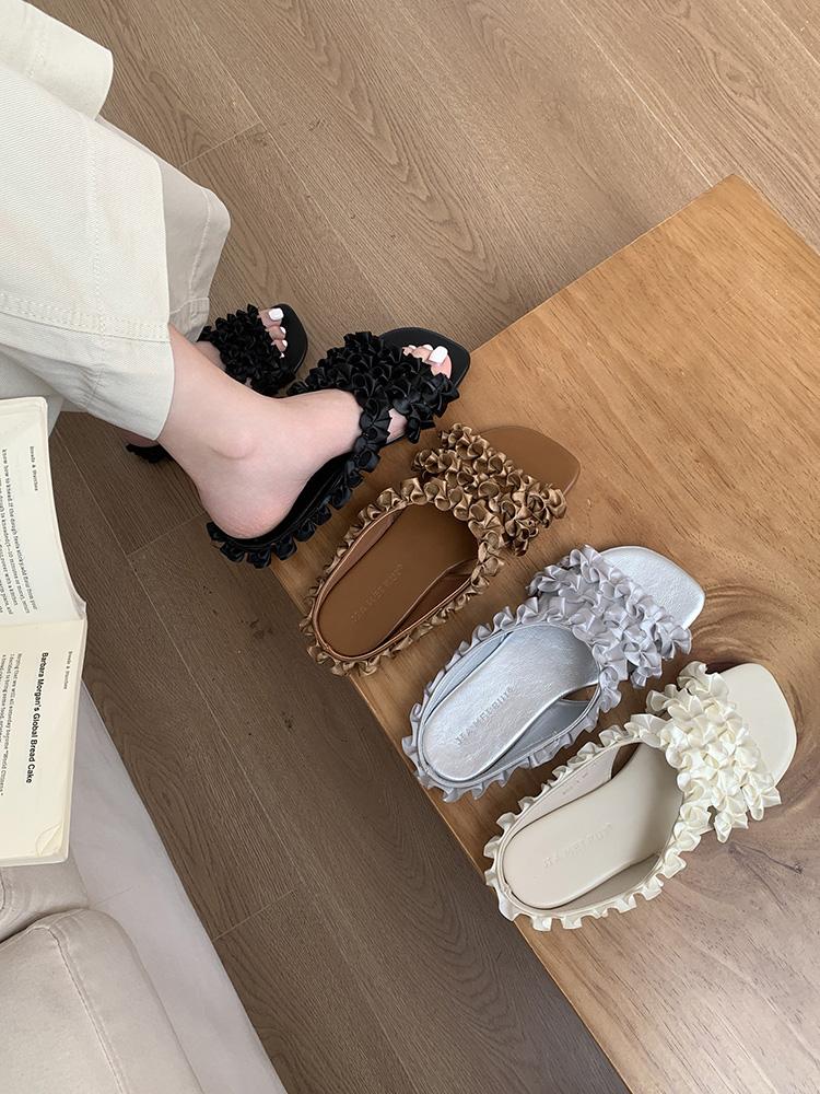 Fashion 2025 Summer Fancy Flower Lace Beach Slides For Woman Mules Outdoor Slippers Bohemian Sandals Desinger Shoes Zapatos De Mujer