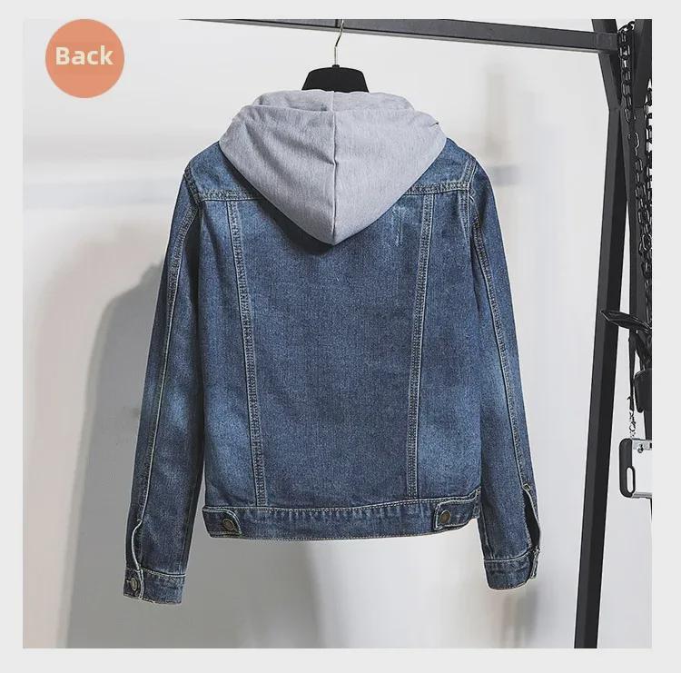 2025 Women's Short Slim Hooded Denim Jacket – Korean Style, Long-Sleeved, for Spring & Autumn Students