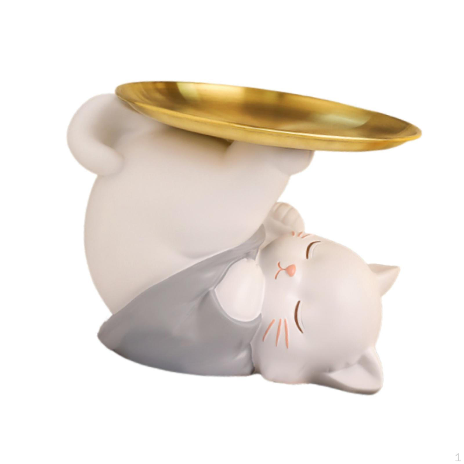 Смола Статуэтка кошки с подносом Домашний декор Скульптура животного Хранение Держатель для ключей для полки ТВ