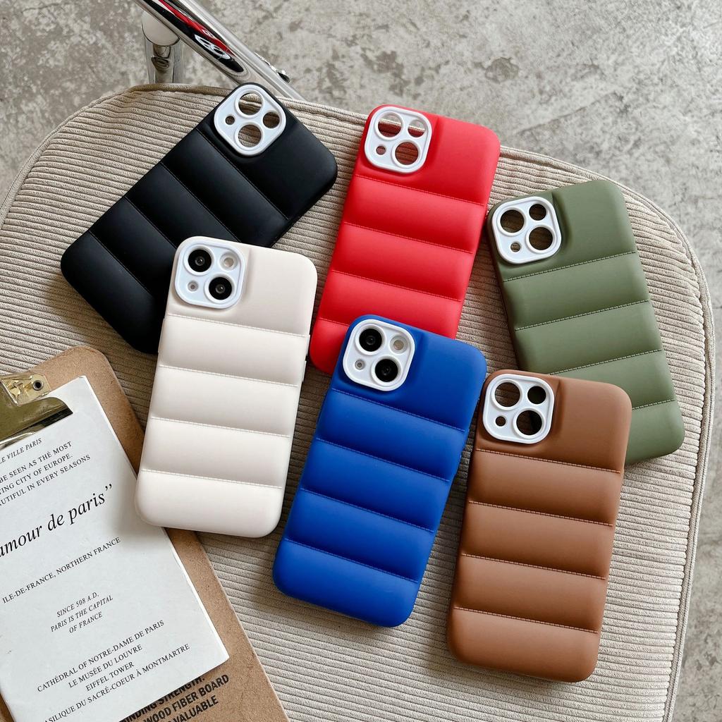 2023 New Down Jacket for iPhone 15 Case, 14PROMAX, 13 Back Airbag, Anti-Fall, Contrast Color Lens