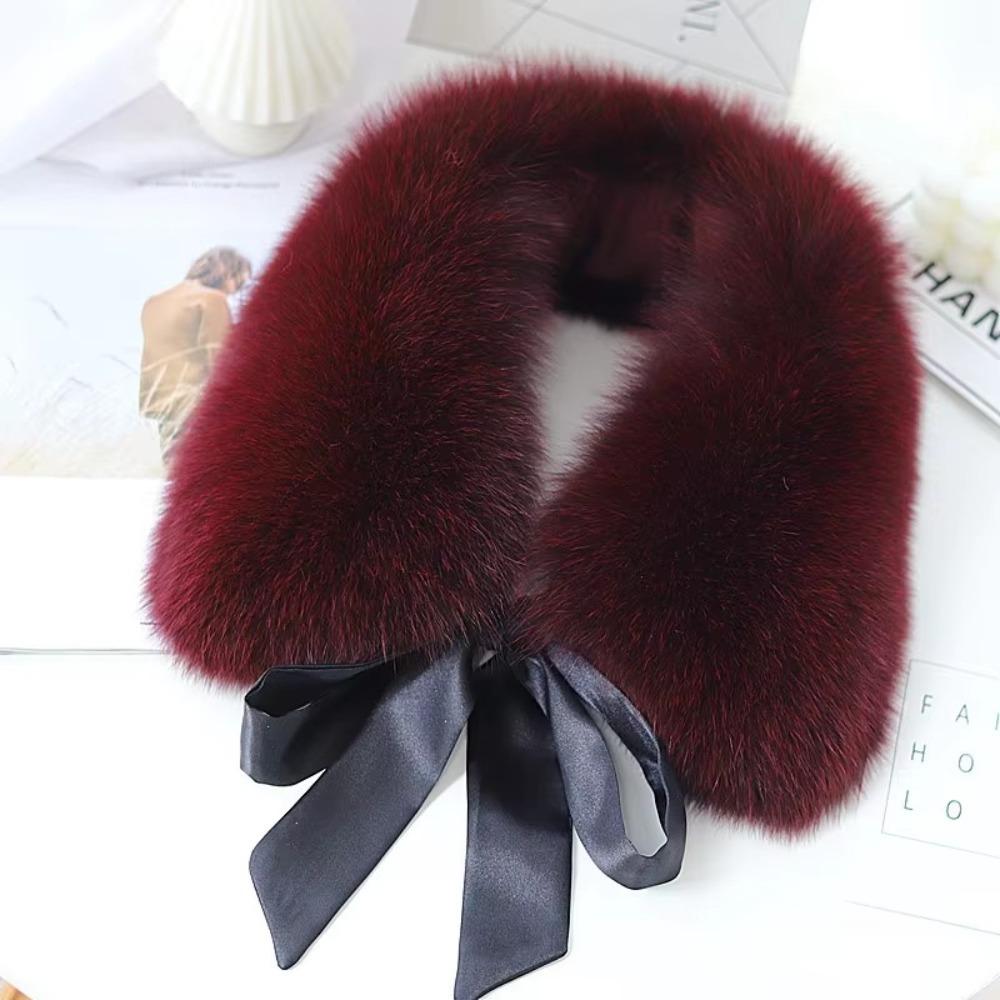 

Fashion Warm Fur Collar Scarf Soft Fluffy Women Scarves Ultra Bow Ribbon fake collar Cold Weather вина червоного кольору
