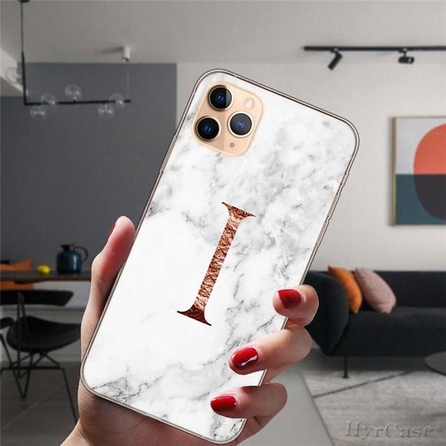 For Iphone 14 Plus 13 12 Pro Max 11 14promax Transparent Case Fashion Marble A To Z English Initial Letters Soft Silicone Cover