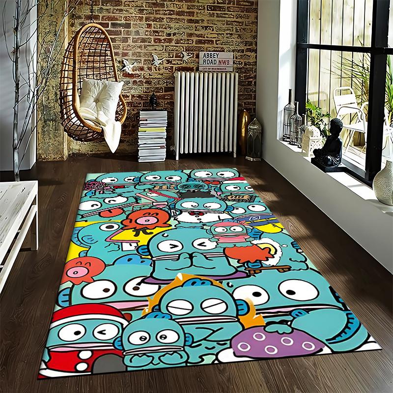 Colorful Cartoon Pattern Carpet with Cute Blue Characters and Fun Design Suitable for use as an anti-slip for living room bedroom sofas