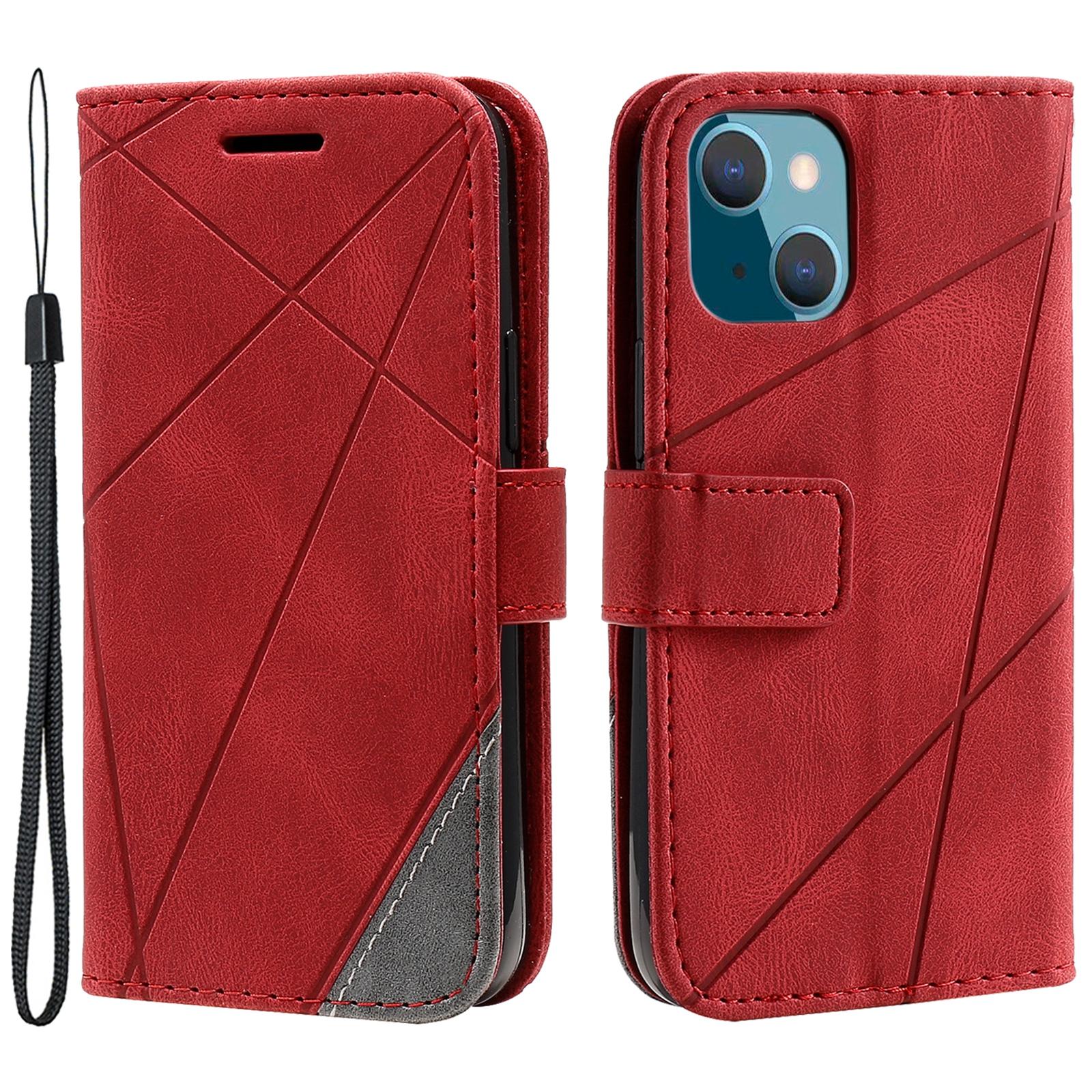 

For iPhone 13 Case Splicing Leather Phone Cover with Wallet Card Slots Red