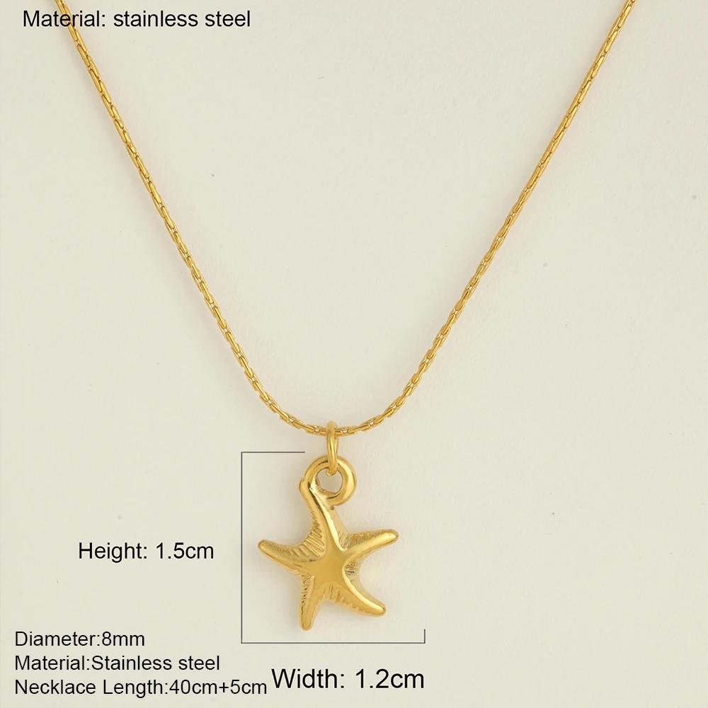 Ocean Series Guld Choker Rostfritt Stål Hänge Halsband för Kvinnor Snäcka Sjöstjärna Hängen Kvinnors Chunky Smycken Tillbehör