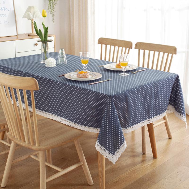 Dot Plaid Cotton Plaid Tablecloth Lace Tassel Rectangle Dining Table Cloth Dust Cover
