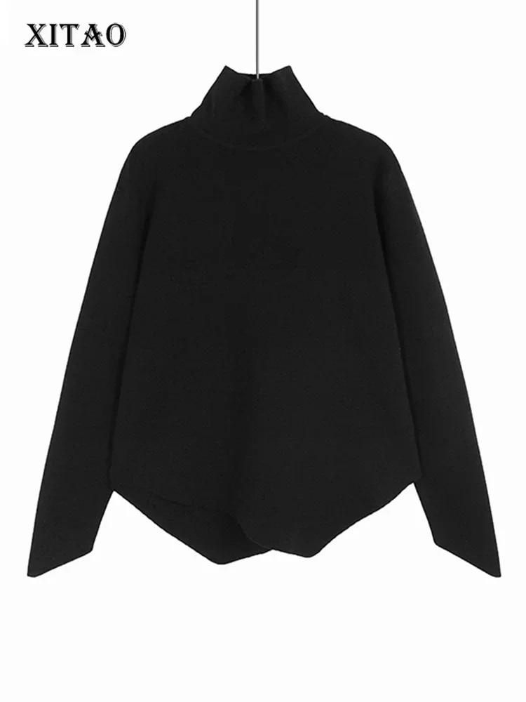 

XITAO водолазка вязаные свитера личность нерегулярный сплошной цвет простота темперамент для женщин HQQ1907 One Size армия зеленый