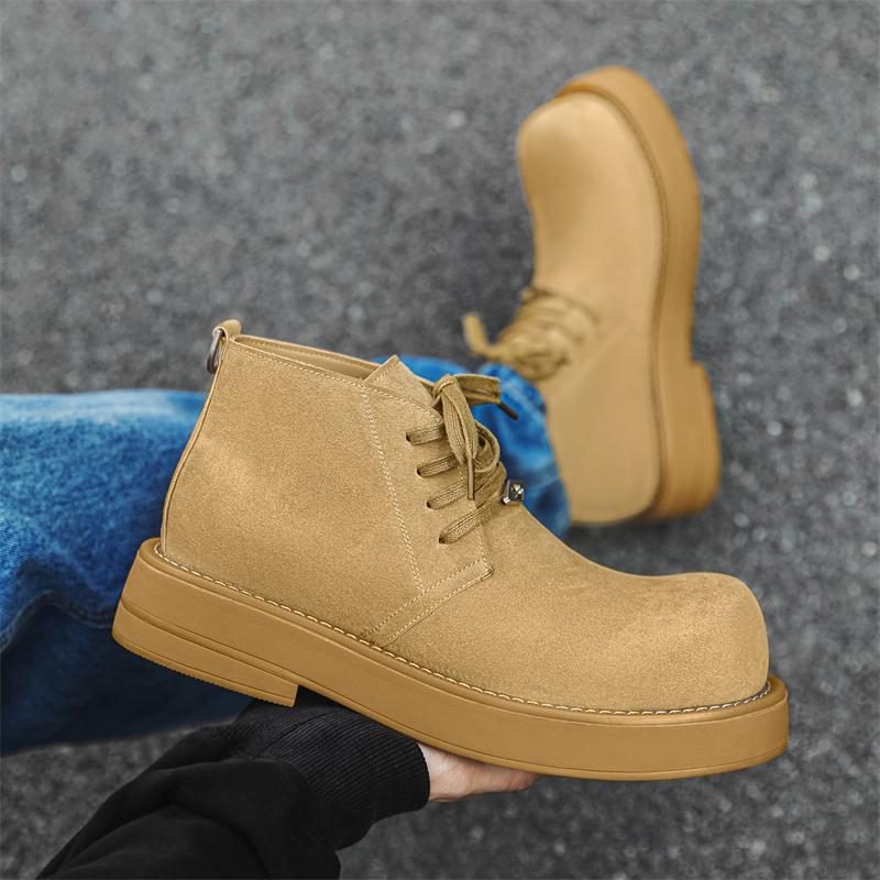 Fashion British Style Men Genuine Leather Work Safety Boots For Tooling Boot Winter Platform Short Plush Shoe Outdoor Antiskid Work Shoe