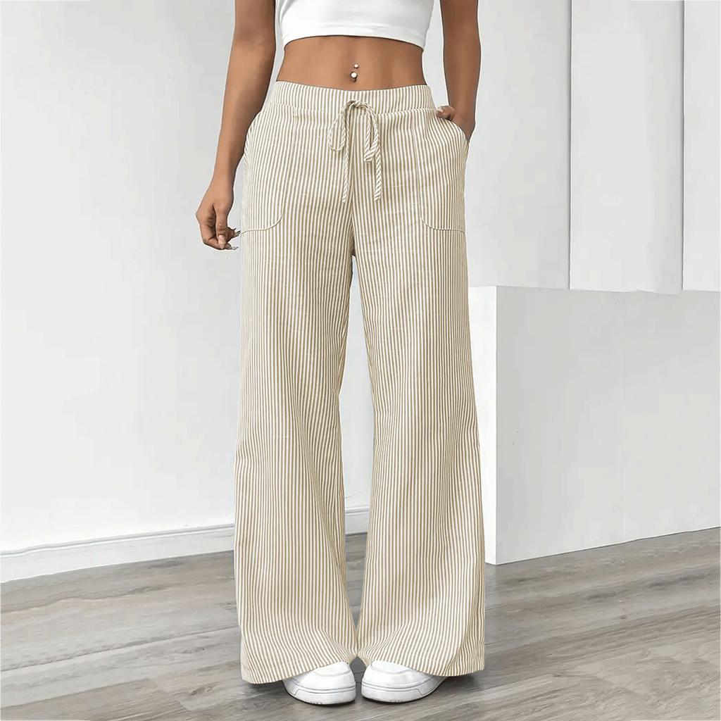 Damen Casual Mode Vielseitige Gestreifte Lockere Weitbein-Hose mit Kordelzug