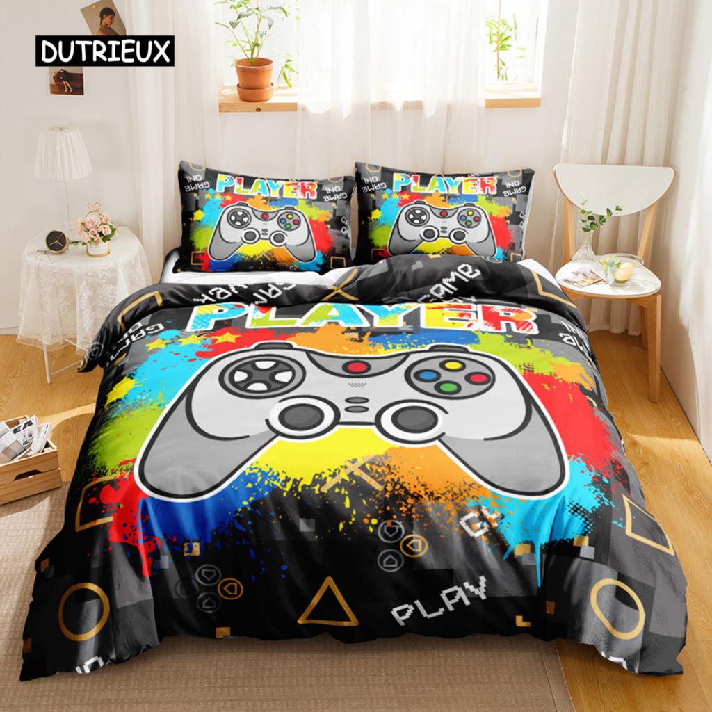 Gamer Duvet Cover Set Kids Boys Teens Video Game Controller Gamepad Bedding Set Double Queen King Size Polyester Qulit Cover