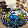 1pc Peacock StainedGlass Office Round Area Rug, Indoor Mat Suitable For Office, Under Office Chairs Bedroom Living Room Home Decor, Room Deco