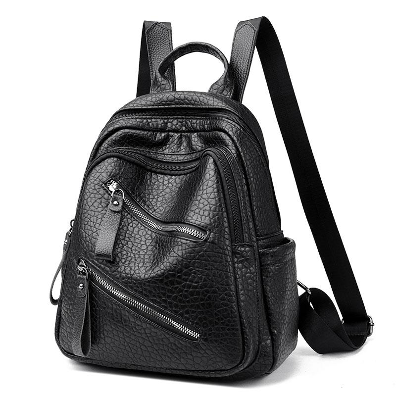 2023 The Newest Fashionable PU Leather Women Shoulder Backpack Simple Soft Large Capacity School Bag Leisure With Big Pocket
