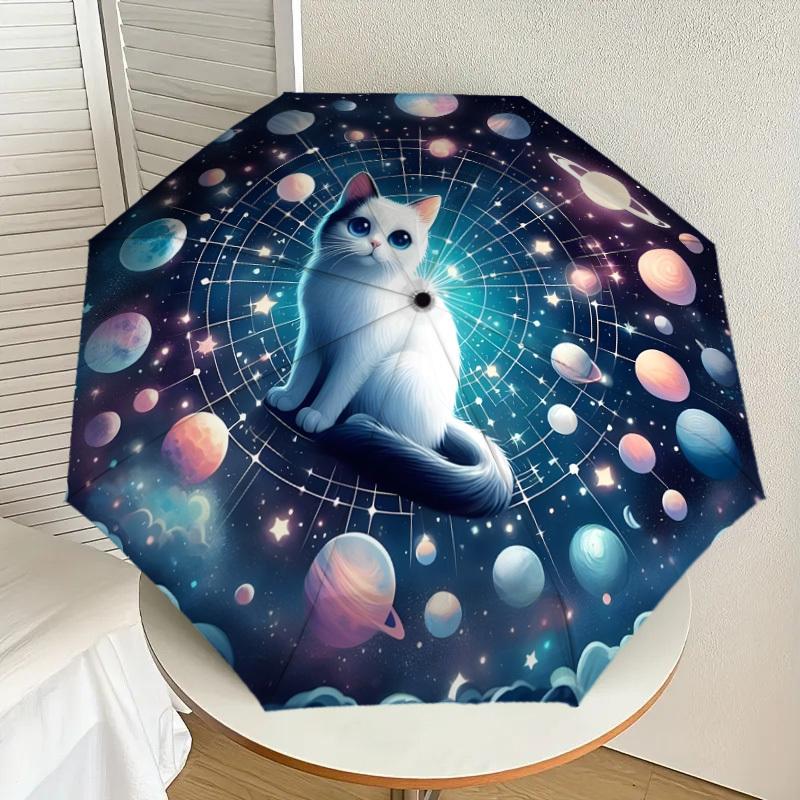 

1pc Cosmic Cat Dreamscape Umbrella with Plastic Handle,Suitable for All Seasons Home Travel Outdoor UmbrellaDD1229