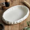 Beige Glazed Rock Patterned Ceramic Soup Plates, Tableware, Oval Fish Plates, Seafood and Sashimi Feast Plates, Kitchen Utensils