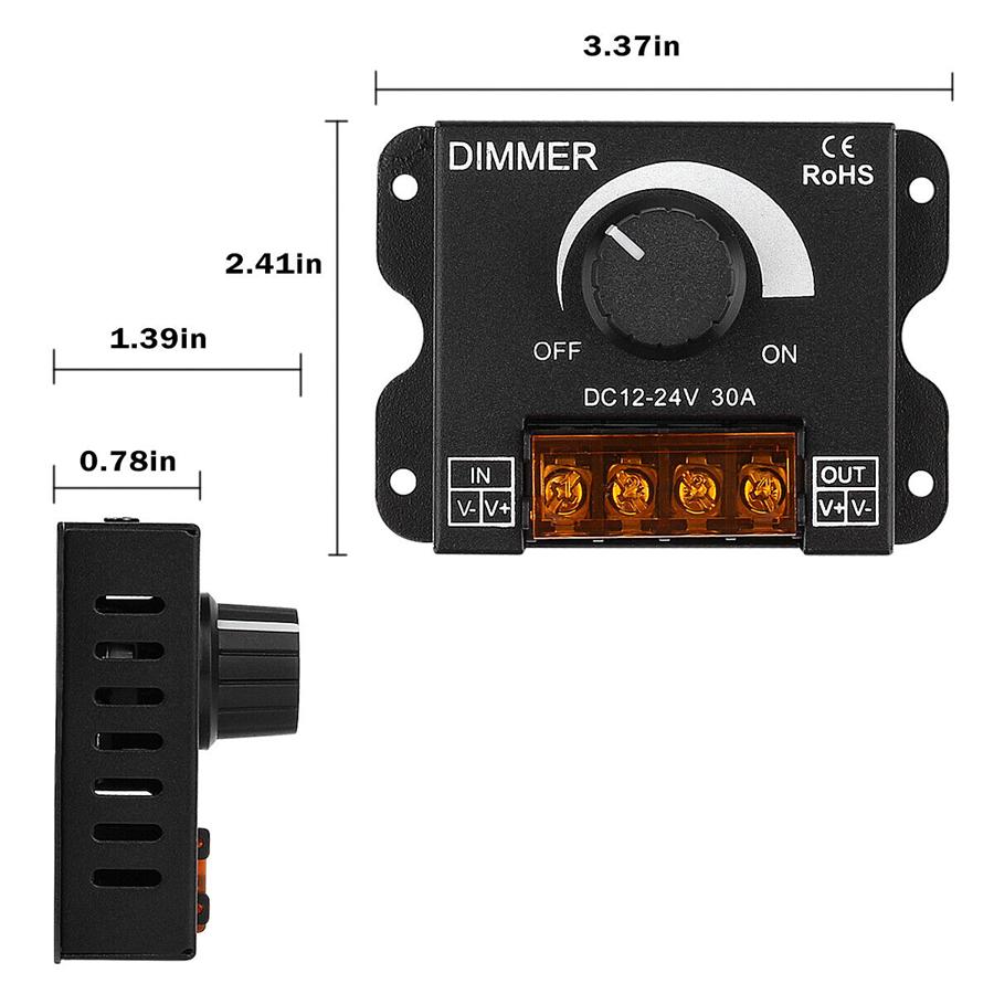 Manual Knob Dimmer Controller DC 12V-24V 30A For Single Color LED Strip Lights