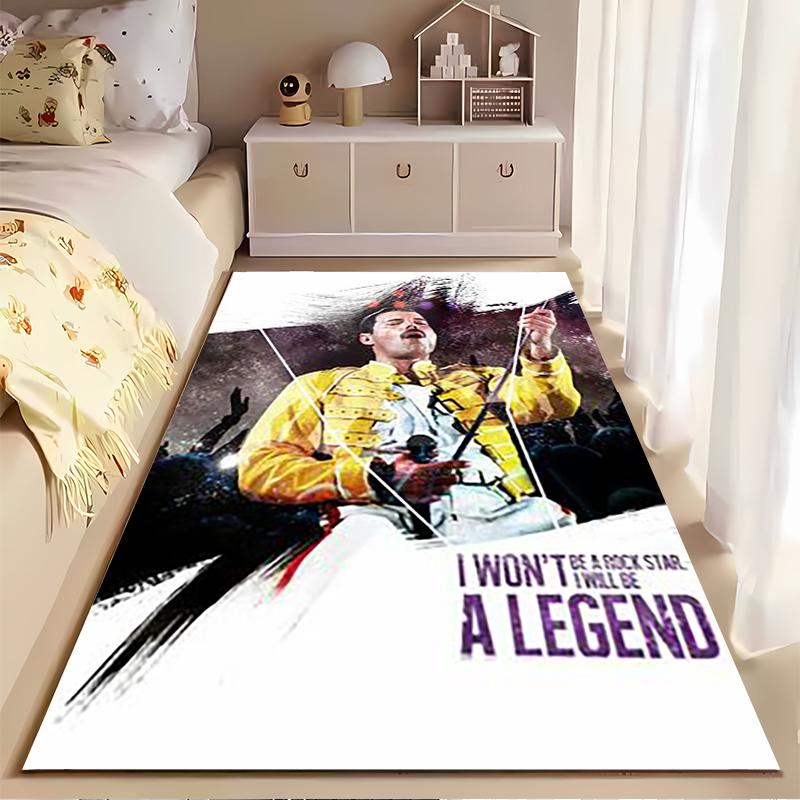 Pop Culture Area Rug, Freddie Mercury I Wont Be a Rock Star I Will Be a Legend Poster, Man Cave Decor, Non-Slip Mat