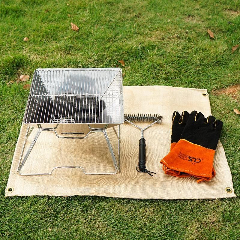 Tapete de isolamento para piquenique, churrasco, pano à prova de fogo para acampamento ao ar livre, cobertor de fibra de vidro retardante de chamas de alta temperatura