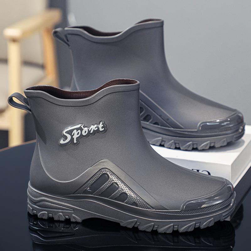 Neue Mode wasserdichte Schuhe Regenschuhe Herren Kurzschaft, rutschfeste dicksohlige Autowaschstiefel Wasserschuhe Herren