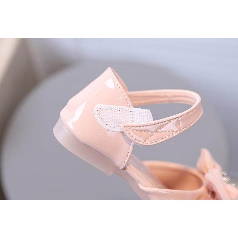 Girls' Rose Ribbon Bow and Rhinestone-Decorated Patent Leather Soft-Sole Princess Shoes / Fish-Mouth Children's Princess Sandals