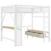 140 x 200 cm Metal Play Loft Bed with USB, LED, Desk, Open Wardrobe and 3 Laundry Drawers, White