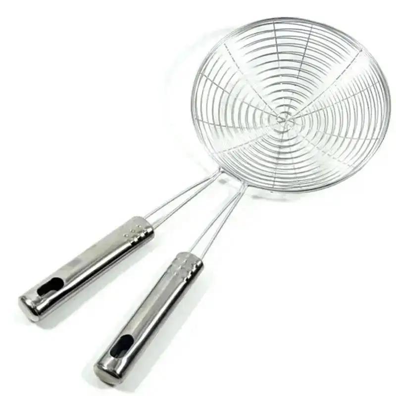 Reinforced Stainless Steel Colander Soup Spoon With Wooden Handle Fine Mesh Strainer Pot Frying Kitchen Convenience Small Tools