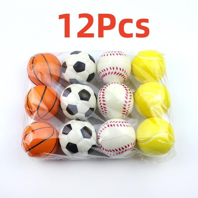 12Pcs Pu Solid Elastic Sponge Ball Bubble Ball Basketball Tennis Baseball Rugby Grip Ball Stress Relief Toy Scene Decorations