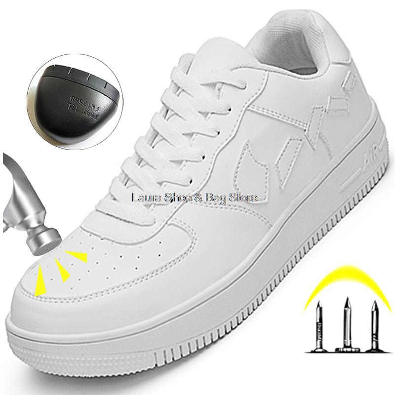 Fashion men safety shoes fashion work sneakers steel toe puncture proof work safety boots men's working shoes kevlar security boots male