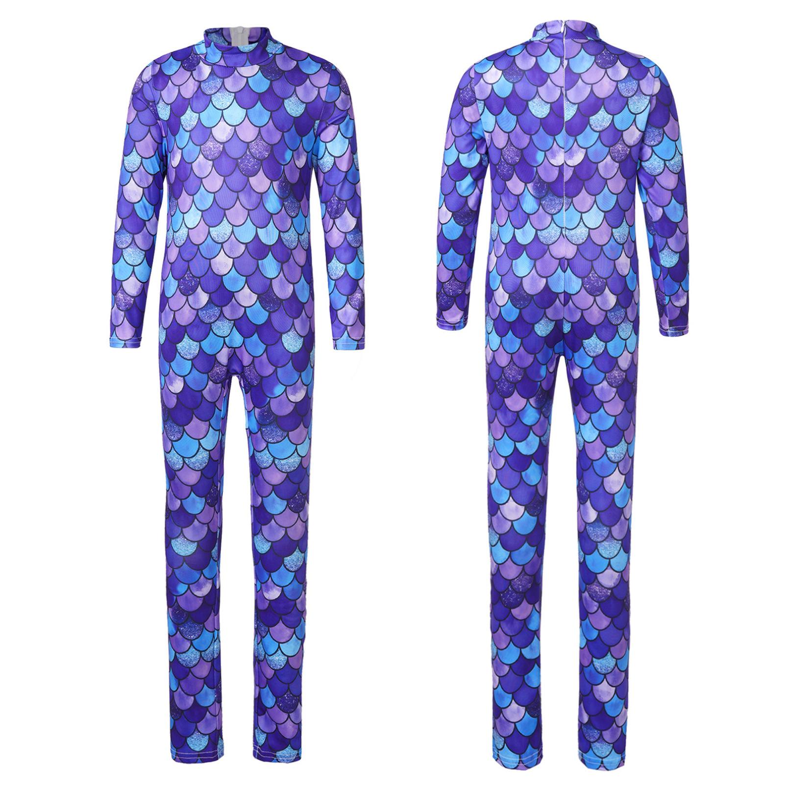 

Гімнастичні купальники для дівчаток з довгим рукавом, комбінезон з русалкою, боді, комбінезони, танцювальні, балетні, байкерські комбінезони 9-10 Years Темно-синій