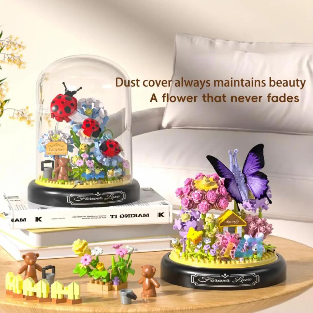 Non-Toxic Insect Immortal Flower Garden Building Blocks Toys With Display Cover Sunflower Mini Bricks Block Toy Kids Children'S Day Gifts