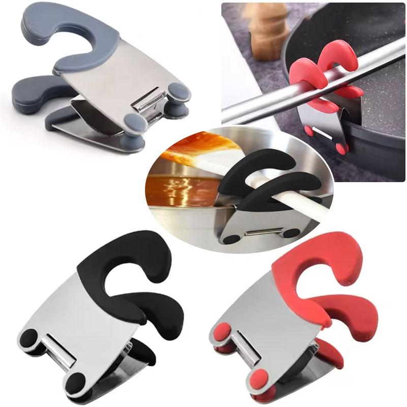 Klips na hrnec/Nerezový držák na hrnec pro odkládání lžíce Silikonový a proti opaření Úchyt Snadná pevná svorka na hrnec Kuchyňské doplňky Nástroje