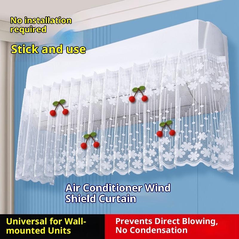 Lace Embroidery Flower Curtain Windproof Dust-Proof Hanging Cover Anti-Direct Blowing Air Conditioning Curtain Bedroom Decor