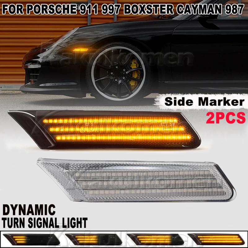 Sequential Flashing LED Dynamic Turn Signal Side Marker Light 2Pcs For Porsche 987 Cayman Boxster 911 997 Carrera Turbo GT3 GT2