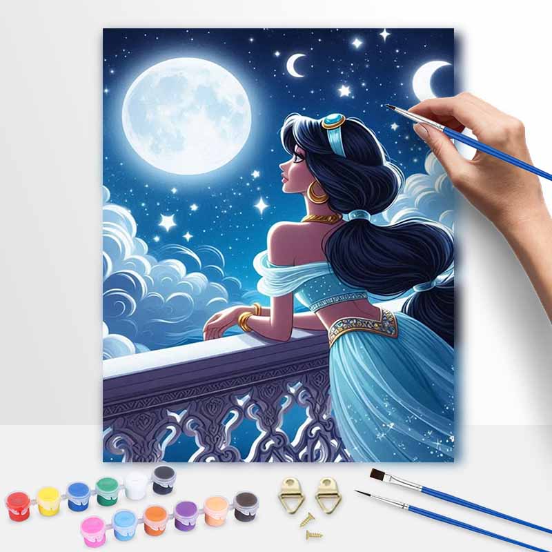 Disney Jasmine Moon Oil Painting Kit, Hand Painting Canvas DIY Home Decor 20x30cm