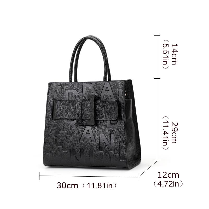 Aidrani Nová dámská kabelka s potiskem písmen Módní a všestranná Velkokapacitní čtvercová taška z hovězí kůže