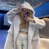 Módní bílý medvídkový kabát pro ženy Dlouhý Oversized Ležérní Teplý svrchní oděv