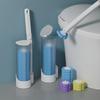 Toilet brush set with replaceable disposable heads, bathroom cleaning tool kit featuring wall-mounted toilet brushes
