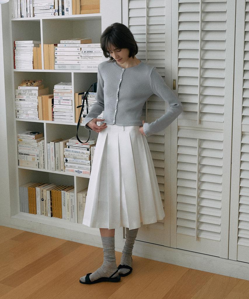 Lamerei Cotton Pleats Midi Skirt[Lmbespsk5408]-Off-White