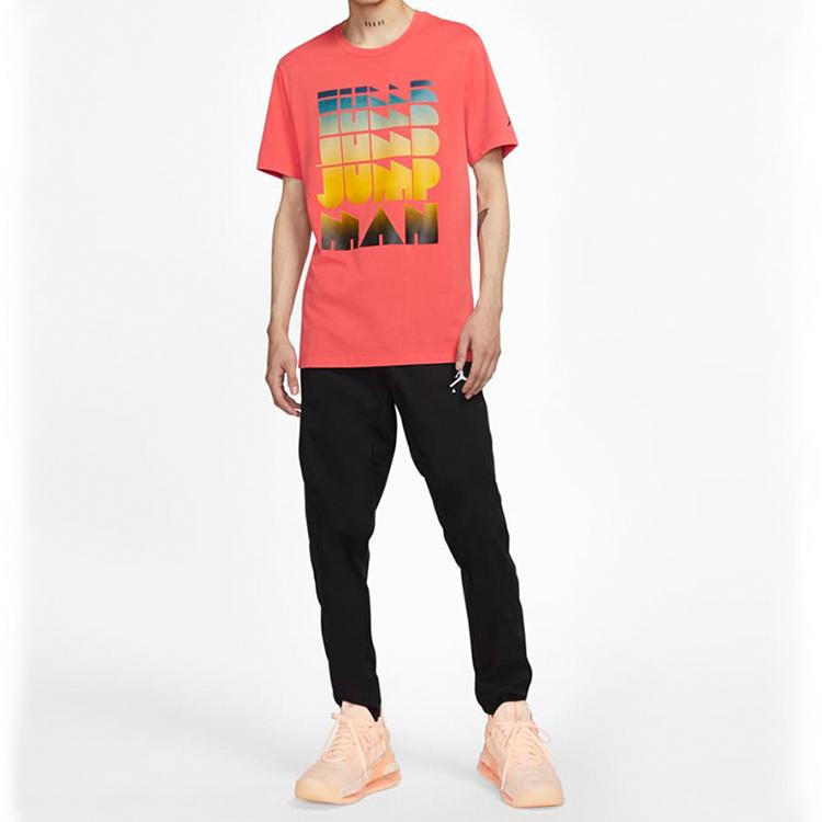 Jordan Gradient Letter Print Washed Crew Neck Short Sleeve T-Shirt Men Tops Red CN3108-631