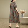 DIMANAF 2025 Women Plus Size Spring Summer Dress Casual Floral Dress Basic Vintage Loose Long Dress Maxi 9321