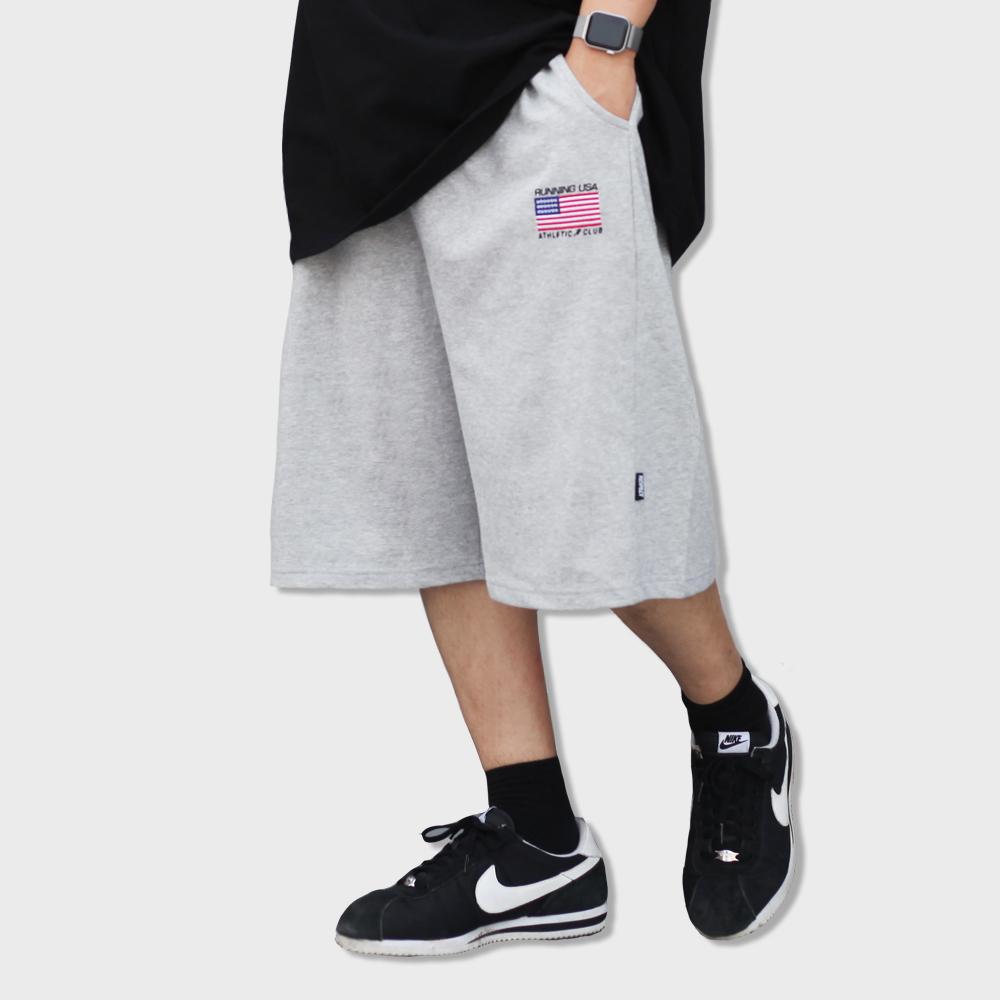RESPECT Running Usa Athletic Club Bermuda Wide Sweat Shorts (Grey)