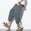 Men Cropped Pants Drawstring Straight Leg Pocket Solid Color Elastic Waist School Ethnic Style Plus Size Mid Waist Men Summer Pants Male Clothes
