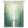 Simple Woods Green Trees Tulle Voile Curtains Bedroom Hotel Home Decor Sheer Curtains for Living Room Chiffon Printed Drapes