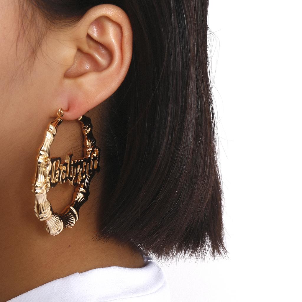 Exaggerated Large Geometric Circle Pendant Earrings for Women Punk Retro Hollow Out Letter Drop Earrings Party Jewelry Accessory