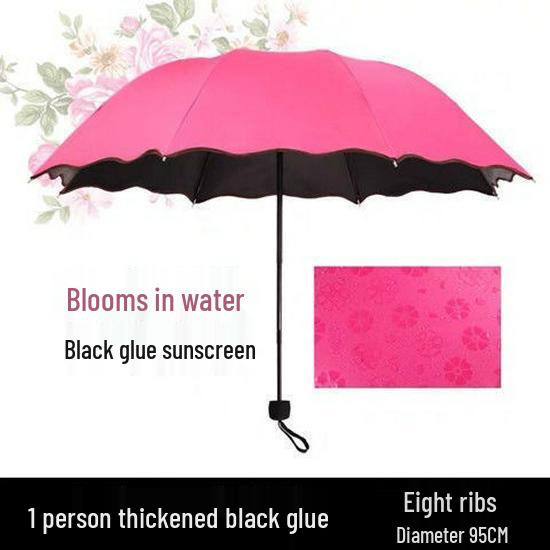 

Ladies Folding Parasol: Water-Activated Blooming UV-Blocker & Rain Shield Umbrella with Custom Logo Options. рожевий червоний колір